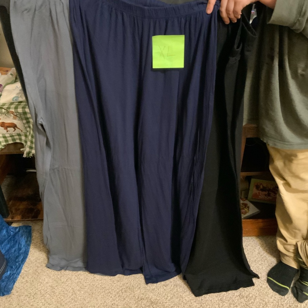 Navy, Gray, and Black Wide-Leg Pants